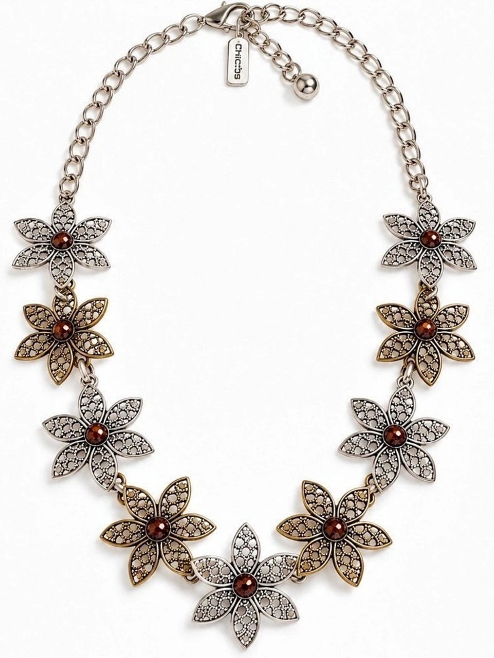 Chico’s Mixed Metal Floral Statement Bib Necklace